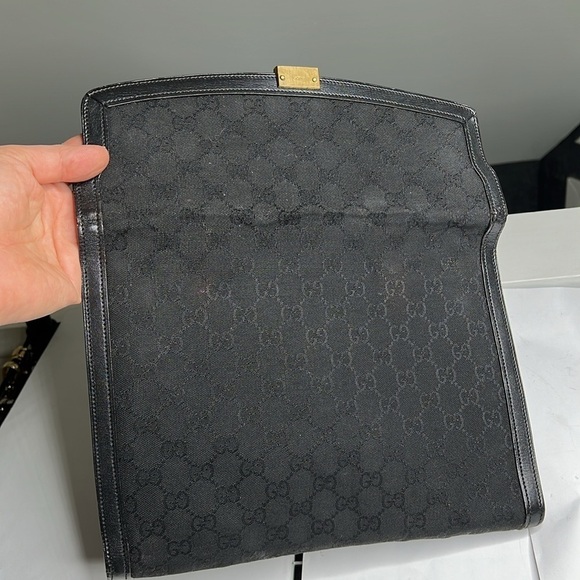 Gucci Black Logo Canvas and Leather Envelope Clutch Bag - Picture 9 of 10